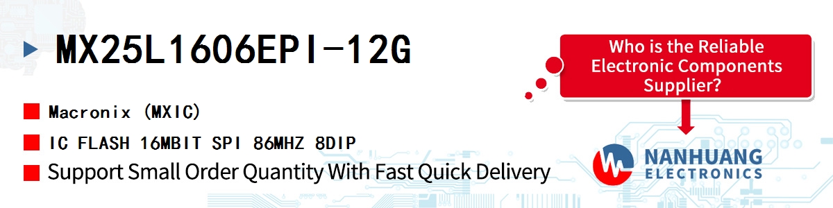 MX25L1606EPI-12G MXIC IC FLASH 16MBIT SPI 86MHZ 8DIP