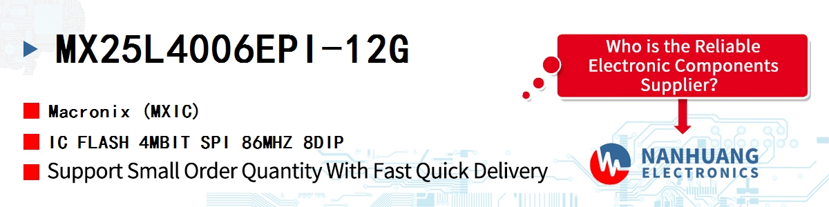 MX25L4006EPI-12G MXIC IC FLASH 4MBIT SPI 86MHZ 8DIP